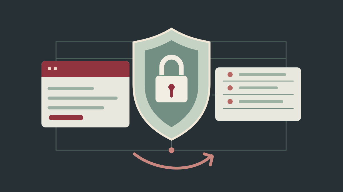 Illustration of a protected website connected to access, backup, and monitoring systems
